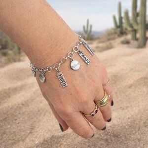 AVON Silver Tone Charm Bracelet Faith Hope Love Peace Believe Thank You Women